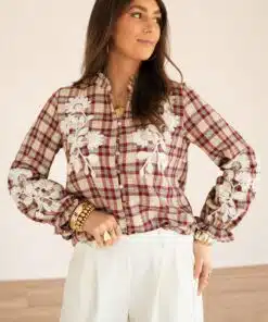 Naomi Flower Embroidery Blouse Red*