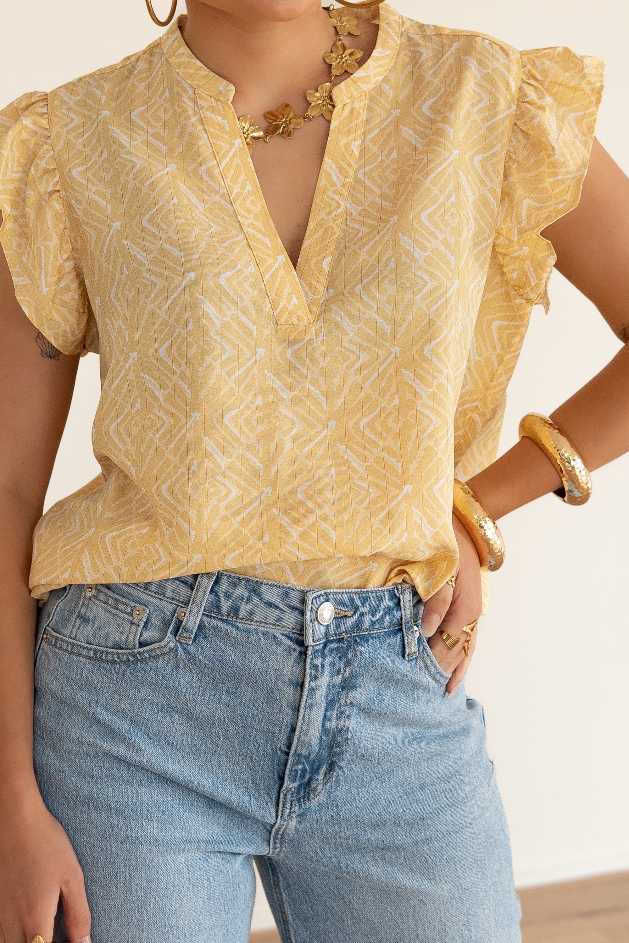 Lofty Manner Blouse Serena Pyramid Gold Print - Afbeelding 7