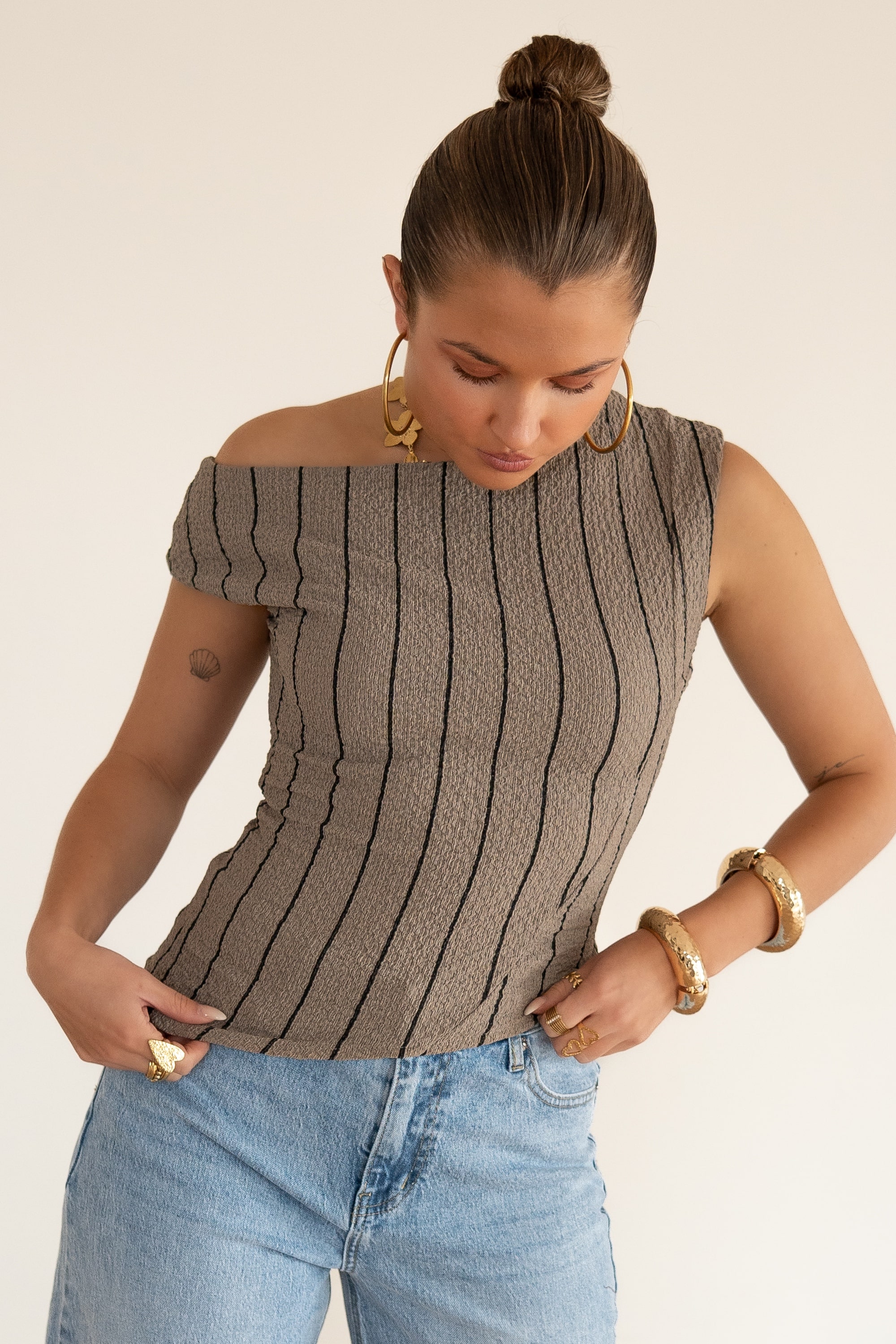 Loewi Stripe Top Taupe^ - Afbeelding 3