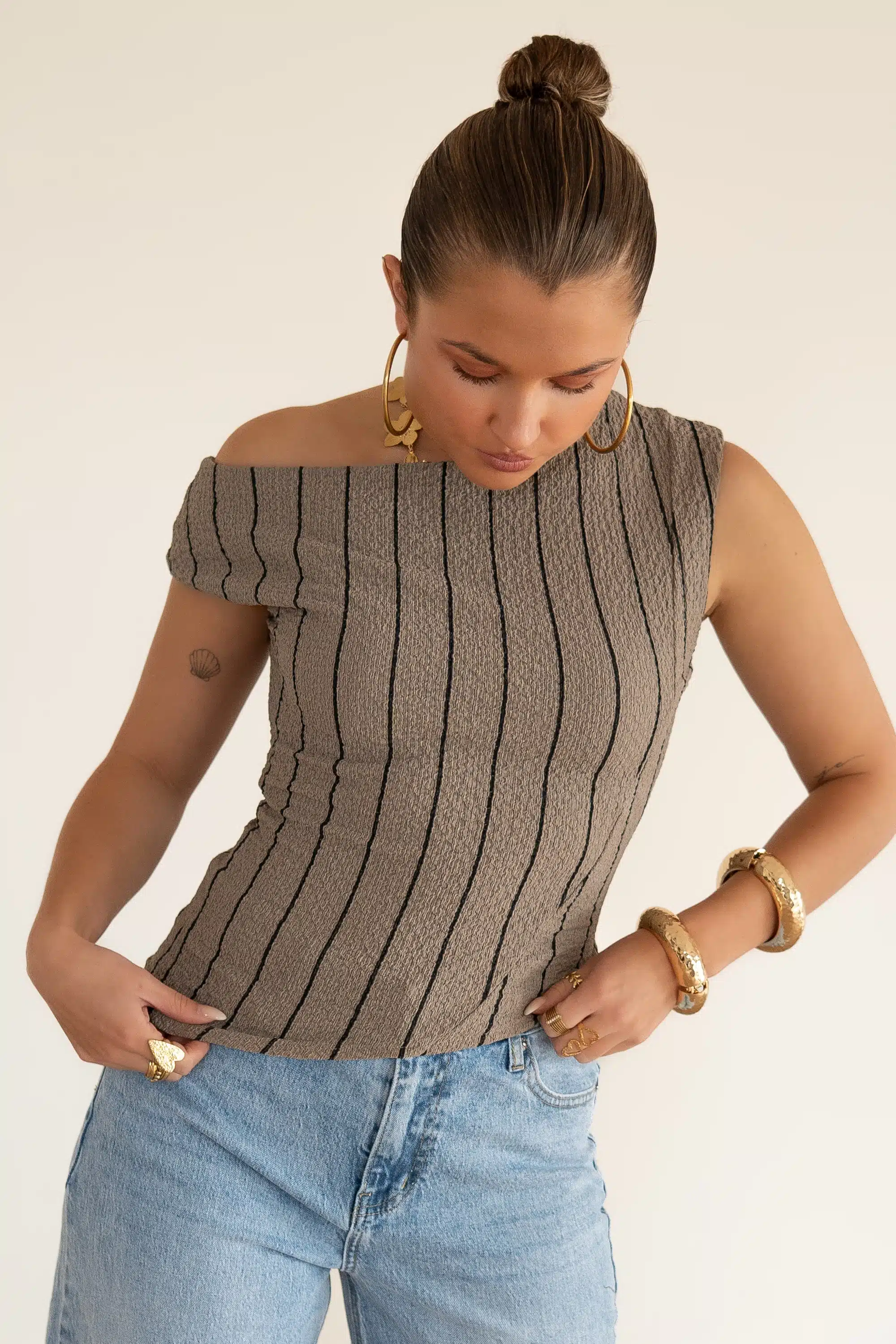 Loewi Stripe Top Taupe^ - Afbeelding 3