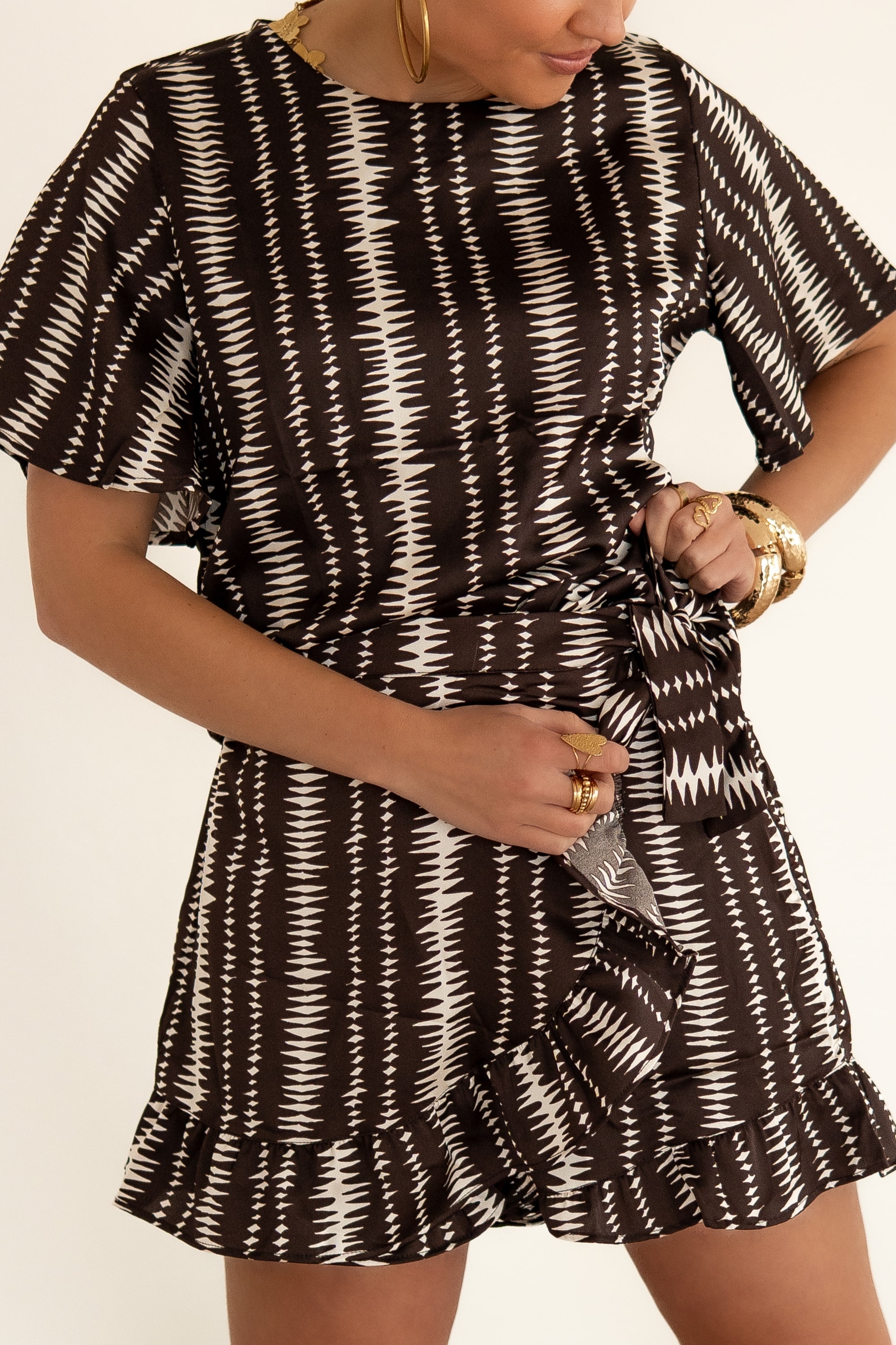 Lofty Manner Short Jazzy Brown Stripe Print - Afbeelding 3