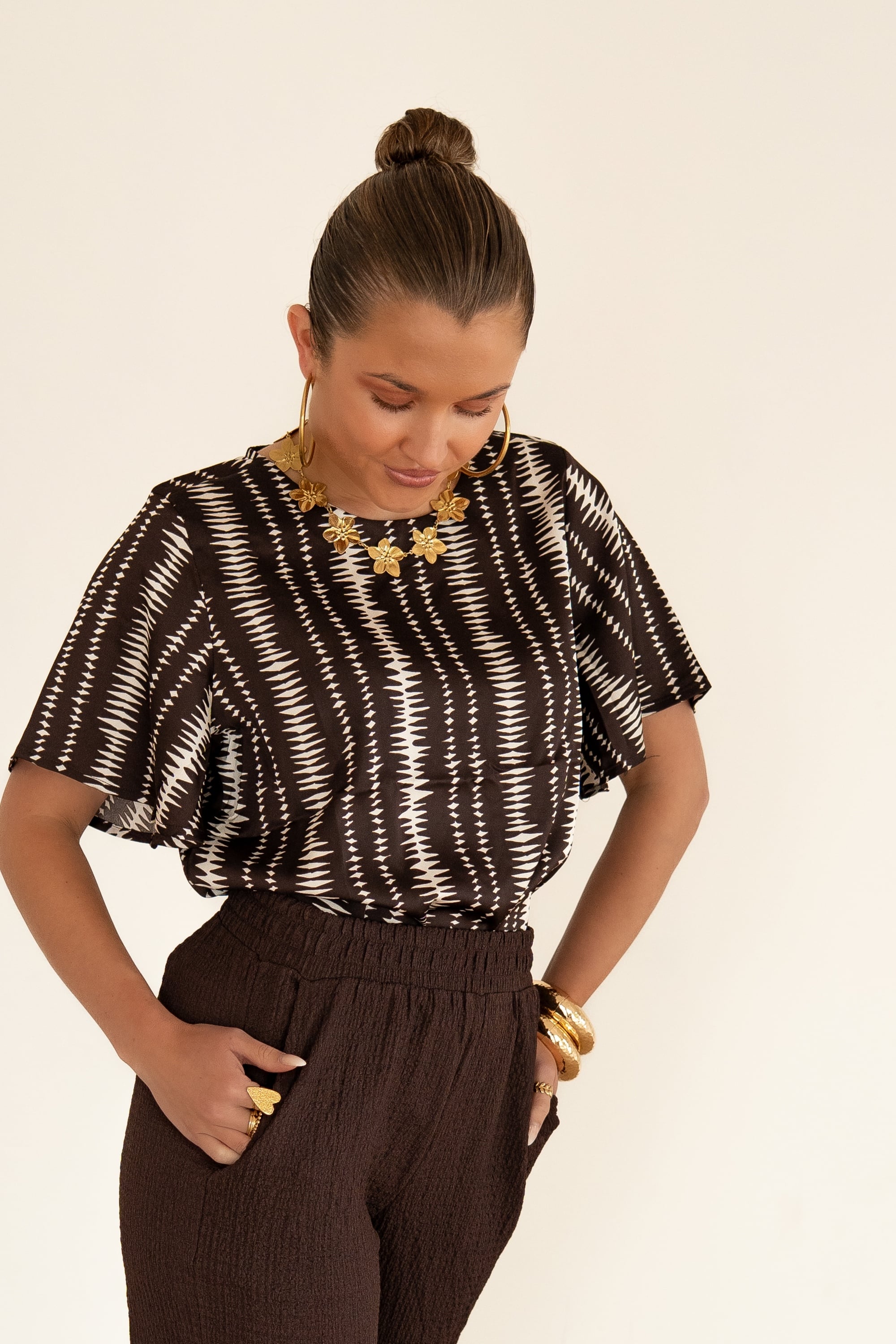 Lofty Manner Blouse Sami Brown Stripe Print - Afbeelding 3
