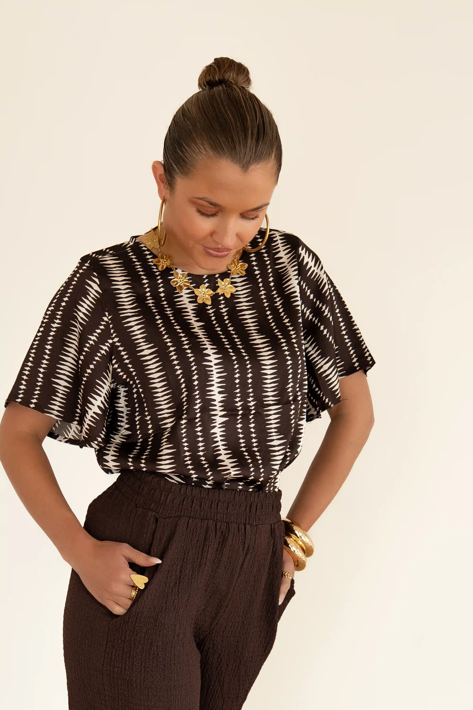 Lofty Manner Blouse Sami Brown Stripe Print - Afbeelding 3
