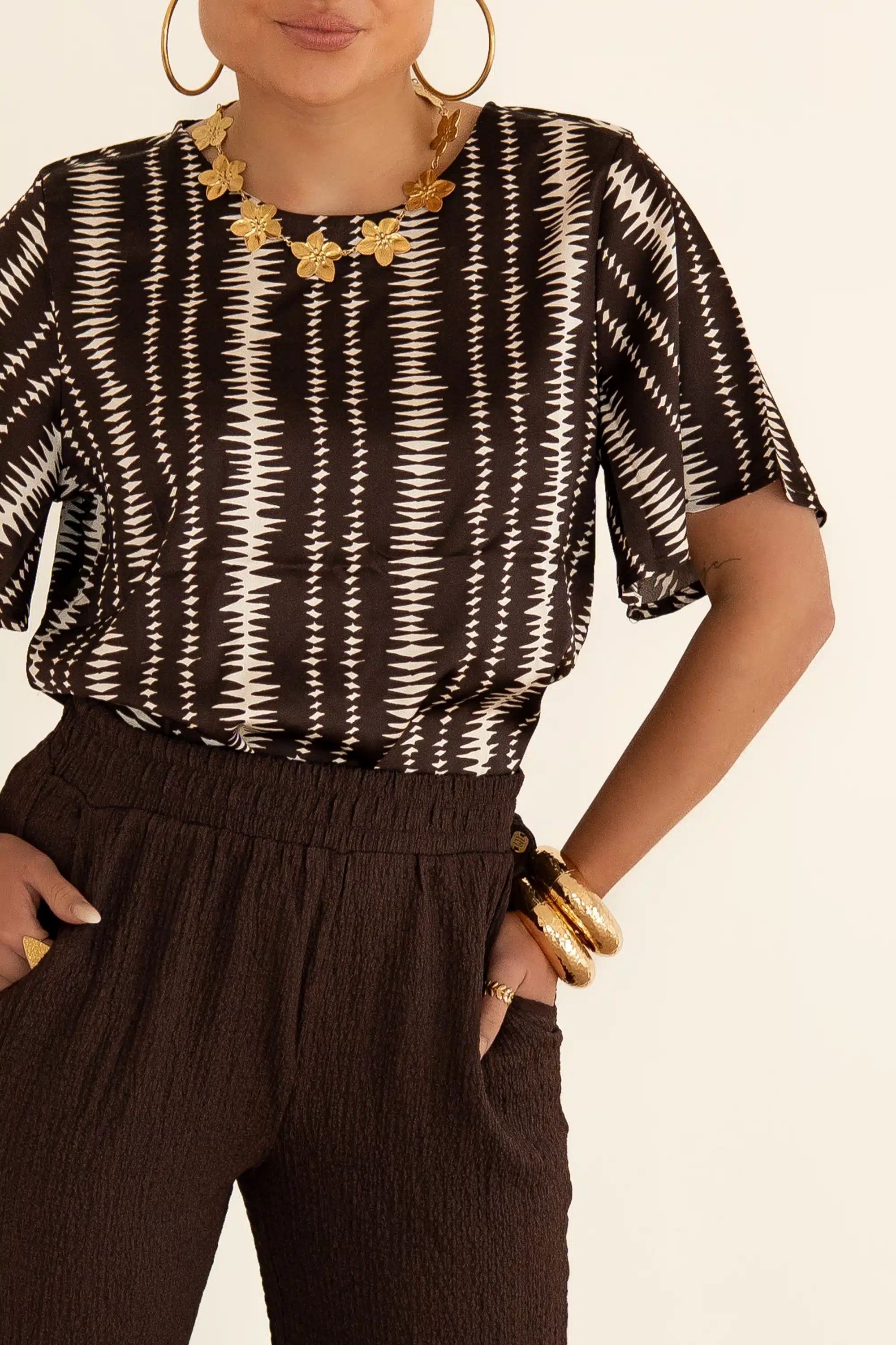 Lofty Manner Blouse Sami Brown Stripe Print