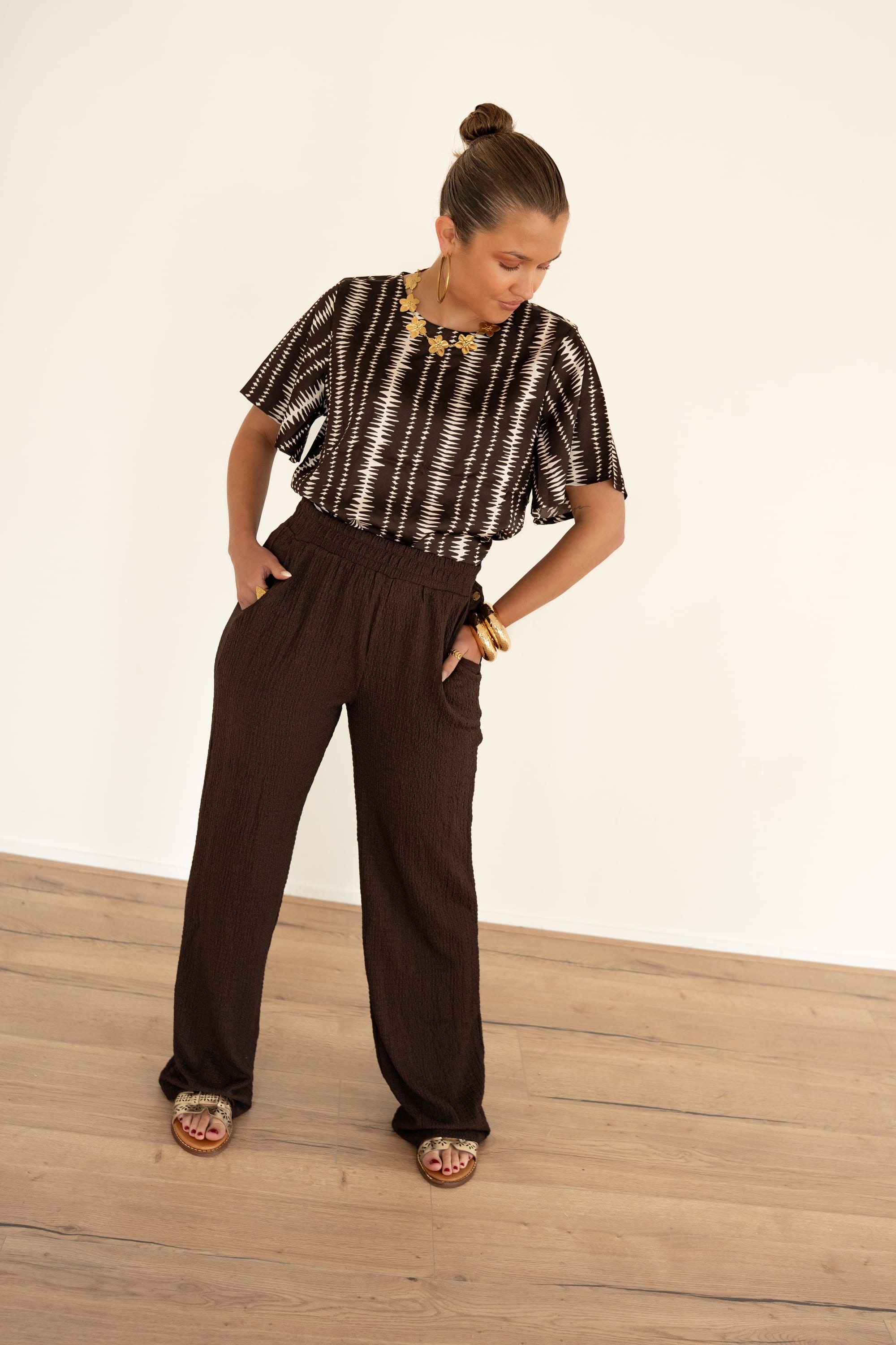 Lofty Manner Blouse Sami Brown Stripe Print - Afbeelding 2