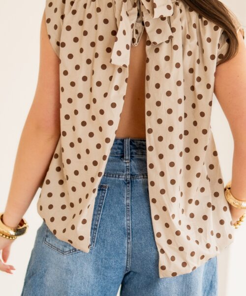 Dora Dots Top Beige Brown