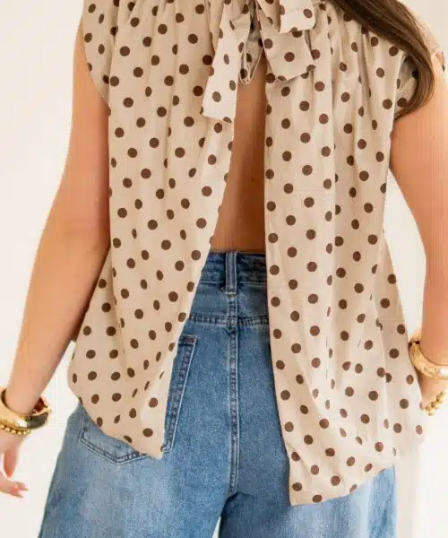 Dora Dots Top Beige Brown