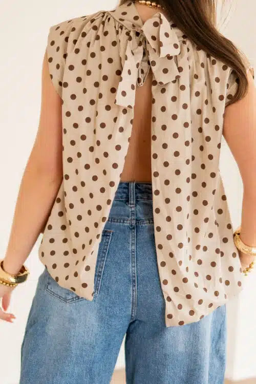 Dora Dots Top Beige Brown