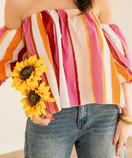 Pien Offshoulder Stripe Blouse Happy Print*