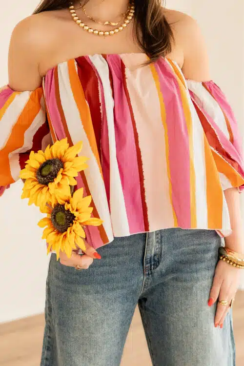 Pien Offshoulder Stripe Blouse Happy Print*