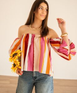 Alternative view of Pien Offshoulder Stripe Blouse Happy Print*