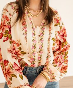 Alternative view of Amelie Flower Blouse Khaki Red |