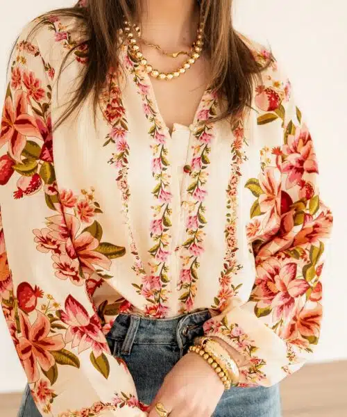 Alternative view of Amelie Flower Blouse Khaki Red |