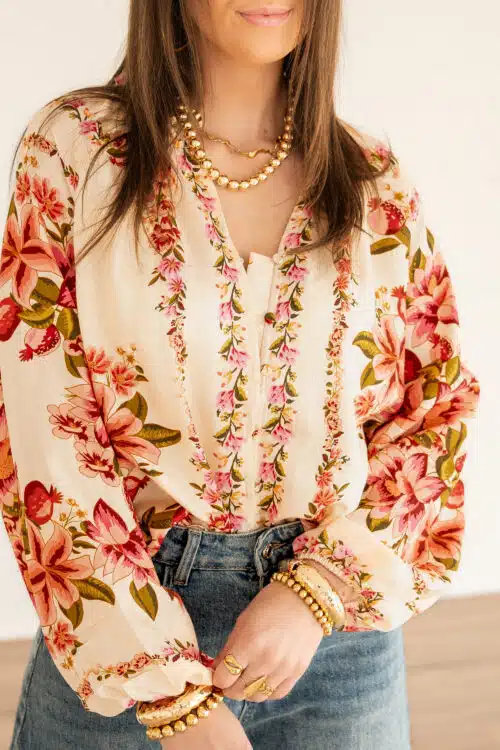 Alternative view of Amelie Flower Blouse Khaki Red |
