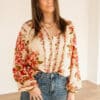 Amelie Flower Blouse Khaki Red |