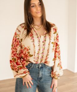 Amelie Flower Blouse Khaki Red |