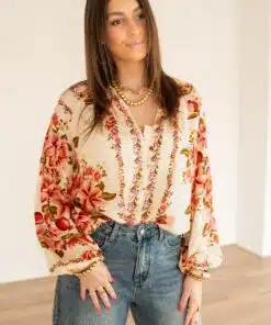 Amelie Flower Blouse Khaki Red |