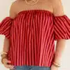 Rian Stripe Off-Shoulder Blouse Coral Red