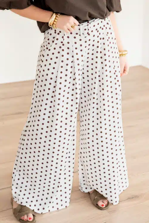 Mina Polkadot Pants Beige Brown