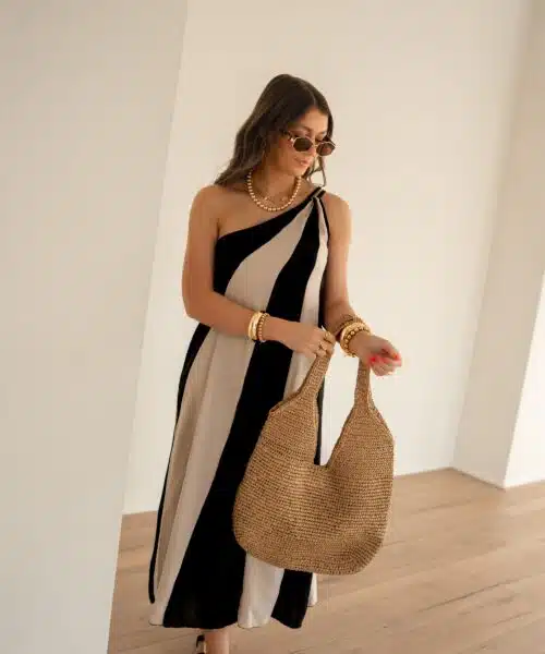 Alternative view of Liyah Dress Asymmetrical Print Beige Black