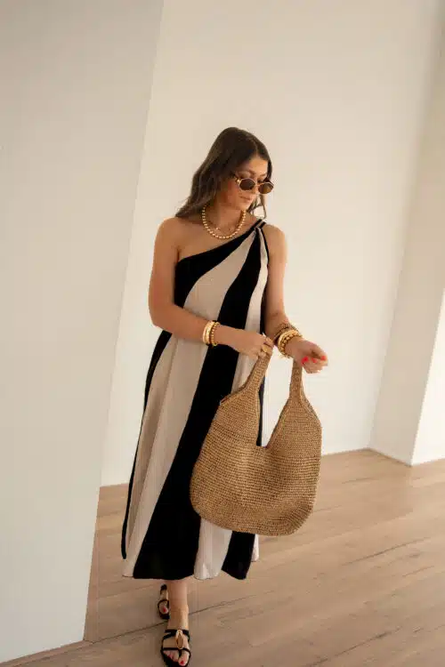 Alternative view of Liyah Dress Asymmetrical Print Beige Black