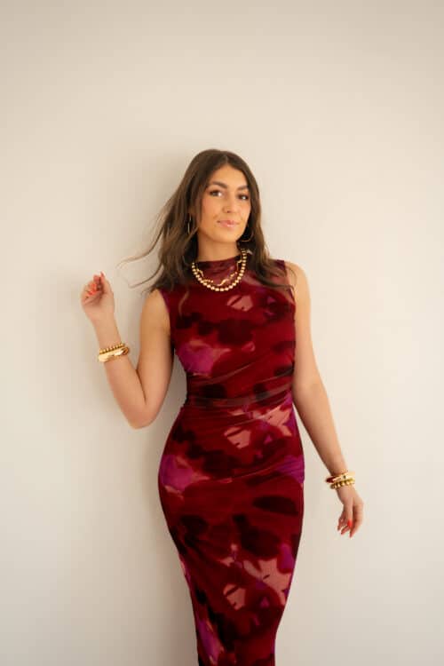 Bibi Dress Fuchsia Red Print