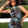 Bibi Dress New Leaf Turquoise Brown