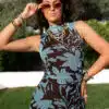 Bibi Dress New Leaf Turquoise Brown