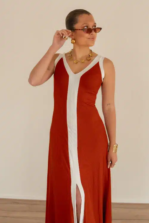 Lora Dress Rust White