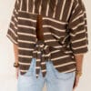 Open Back Stripe Shirt Brown~