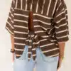 Open Back Stripe Shirt Brown~