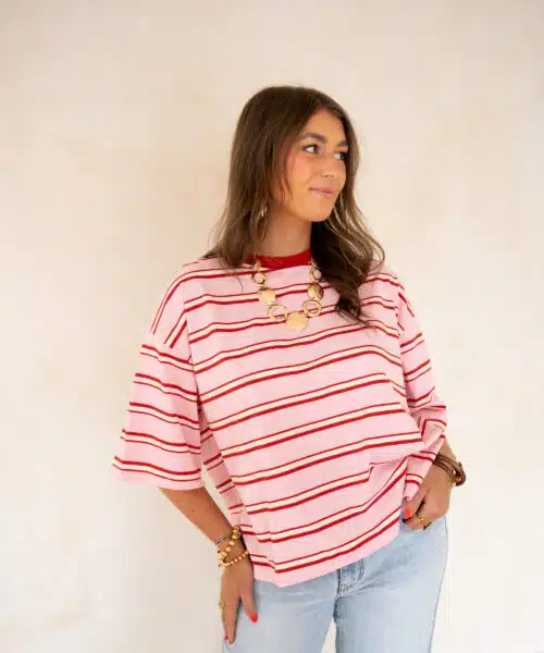 Alternative view of Open Back Stripe Shirt Pink-