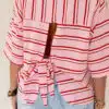 Open Back Stripe Shirt Pink-