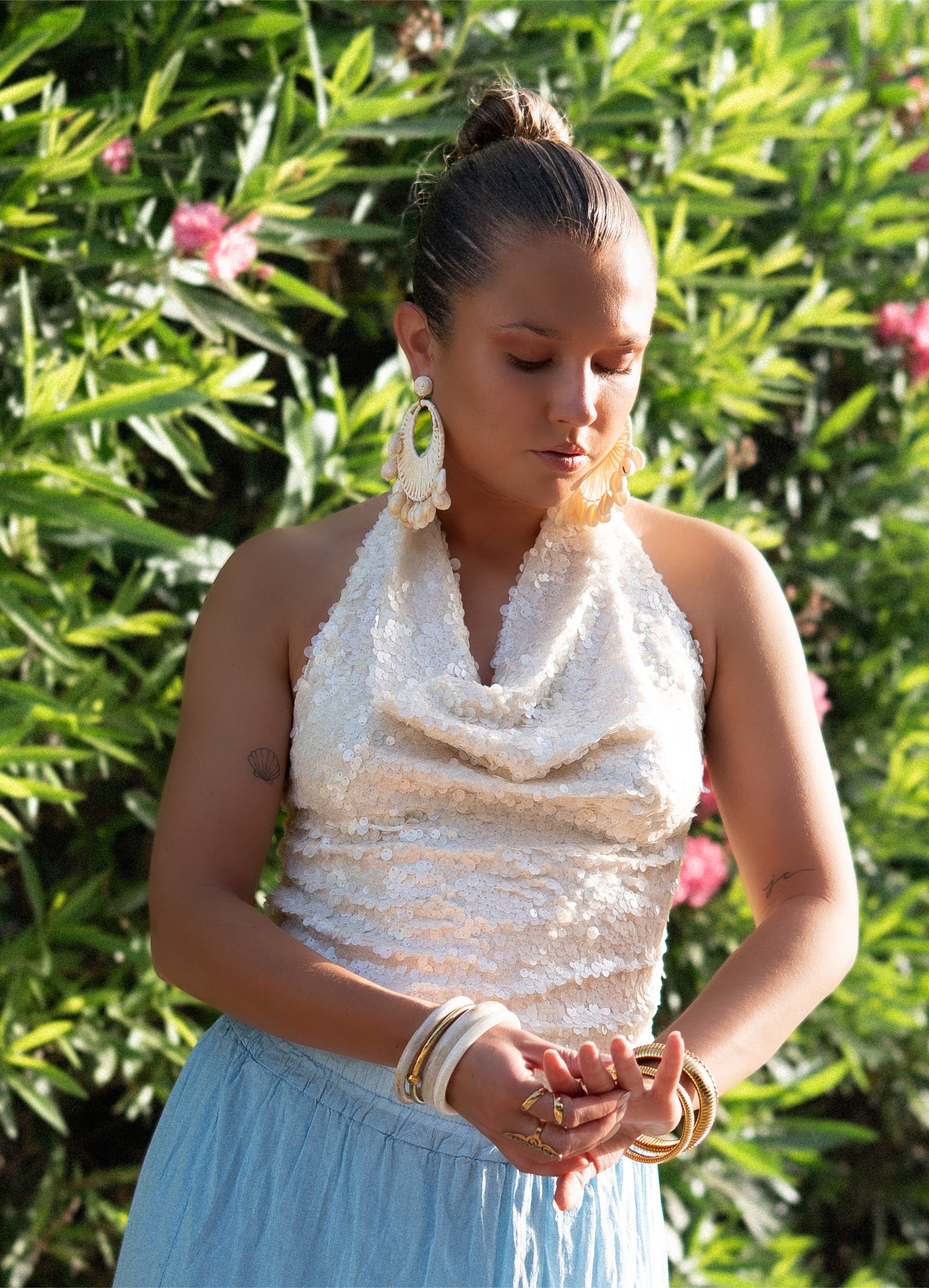 Sequin Haltertop Creme - Afbeelding 5