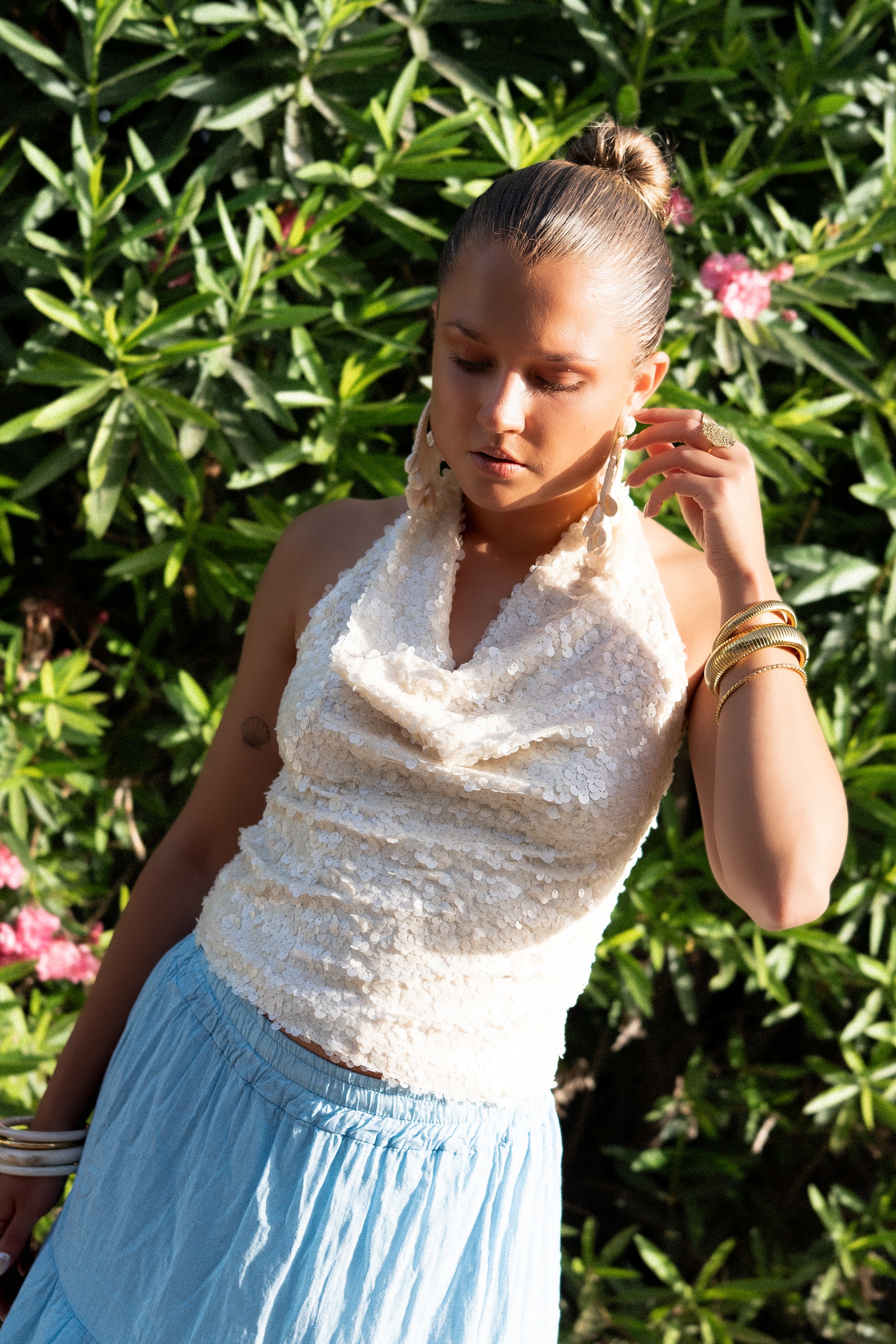 Sequin Haltertop Creme - Afbeelding 2