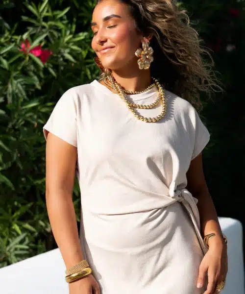 Bow Dress Beige .