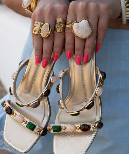 Lucia Gold Stones Heels
