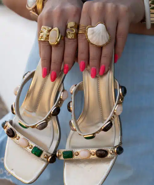 Lucia Gold Stones Heels