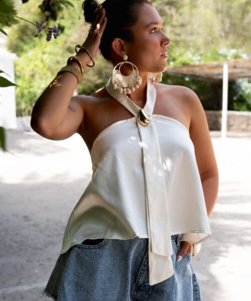 Alternative view of Paola Satin Top Creme|