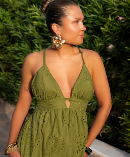 Nera Embroidery Dress Olive ~