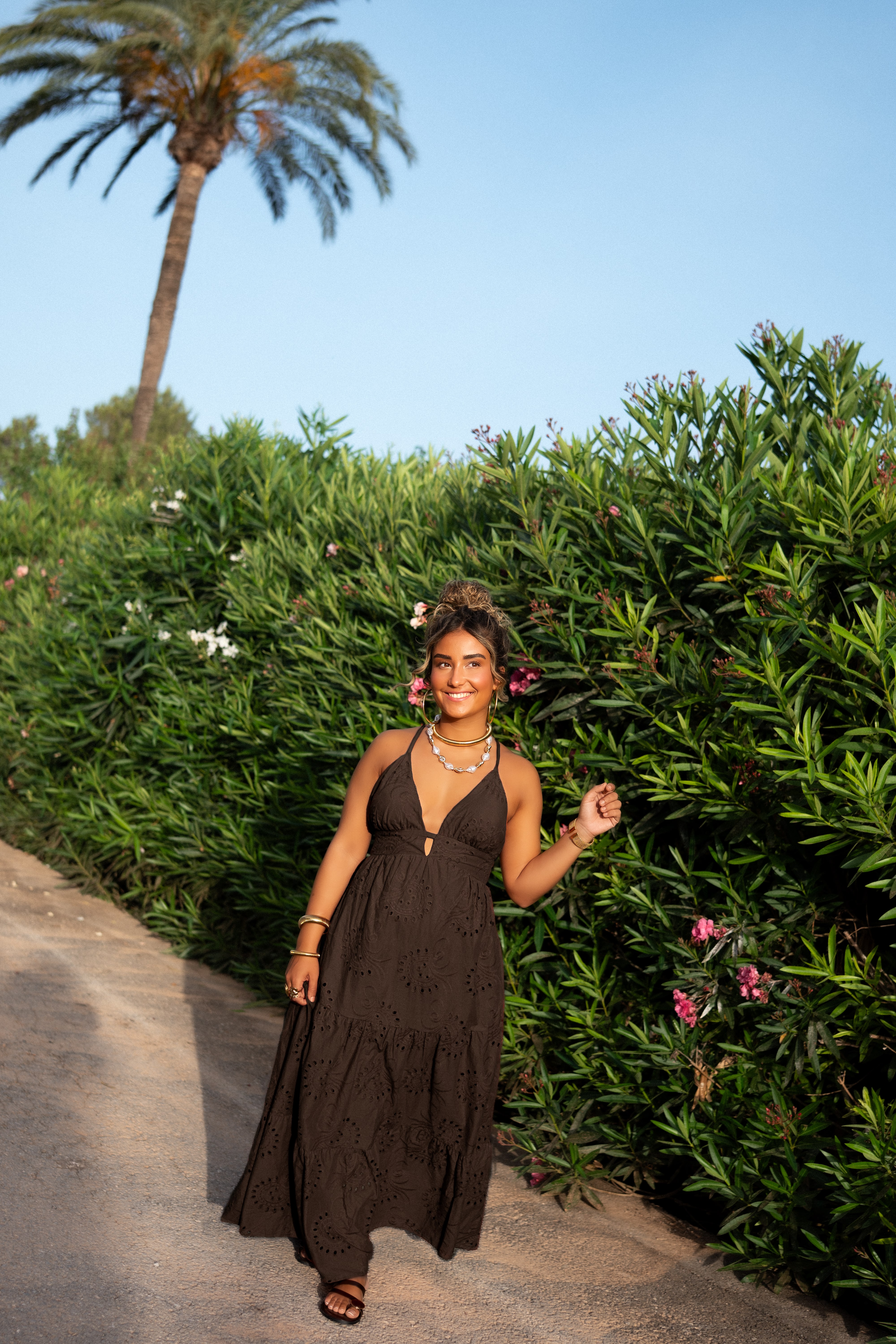 Nera Embroidery Dress Brown