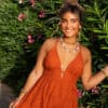 Nera Embroidery Dress Rust ^
