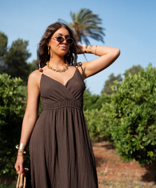 Eliza Beads Dress Brown