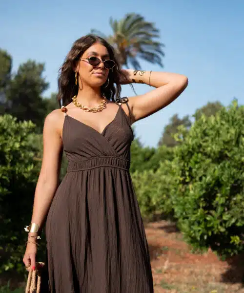 Eliza Beads Dress Brown