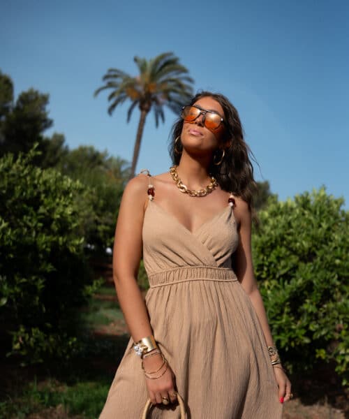 Eliza Beads Dress Camel
