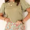 Lofty Manner Top Haya Constrast Puff Sleeve Kaki