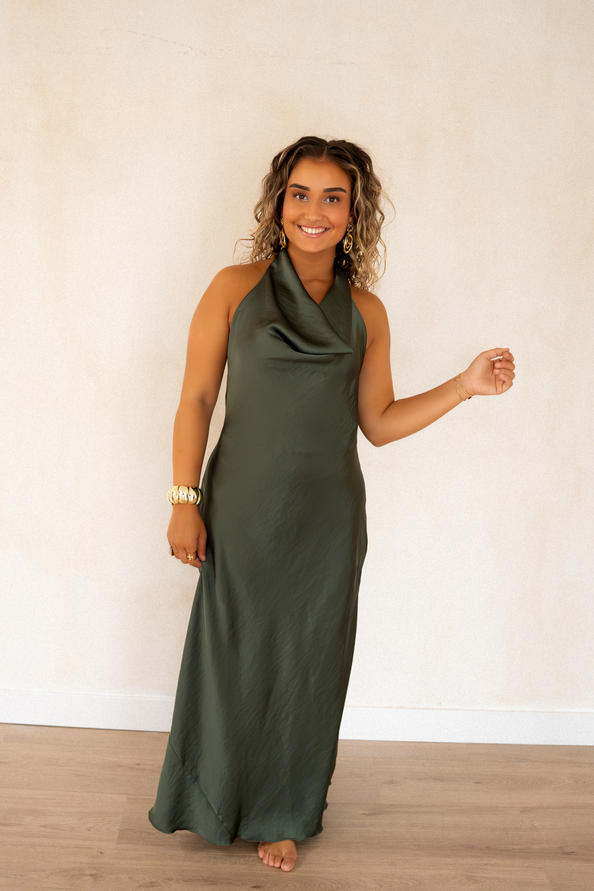 Maria Satin Dress Khaki - Afbeelding 5