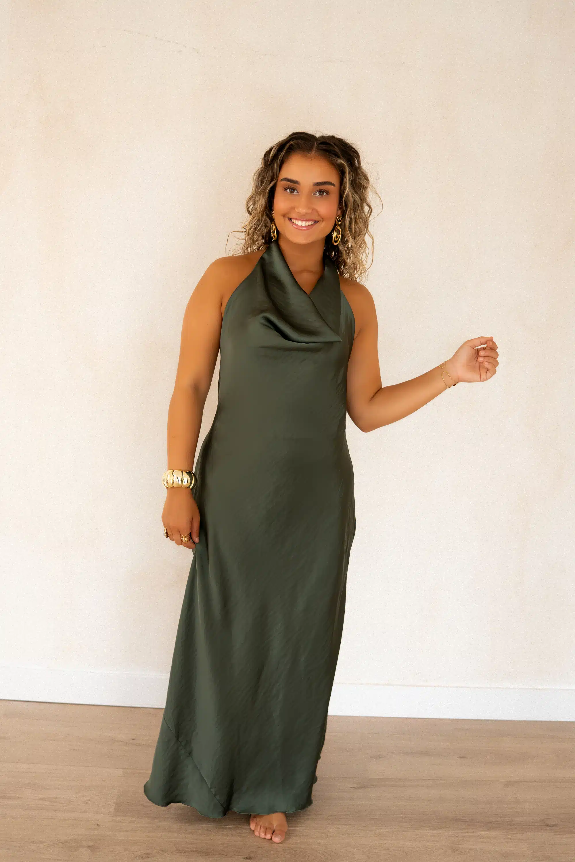 Maria Satin Dress Khaki - Afbeelding 5