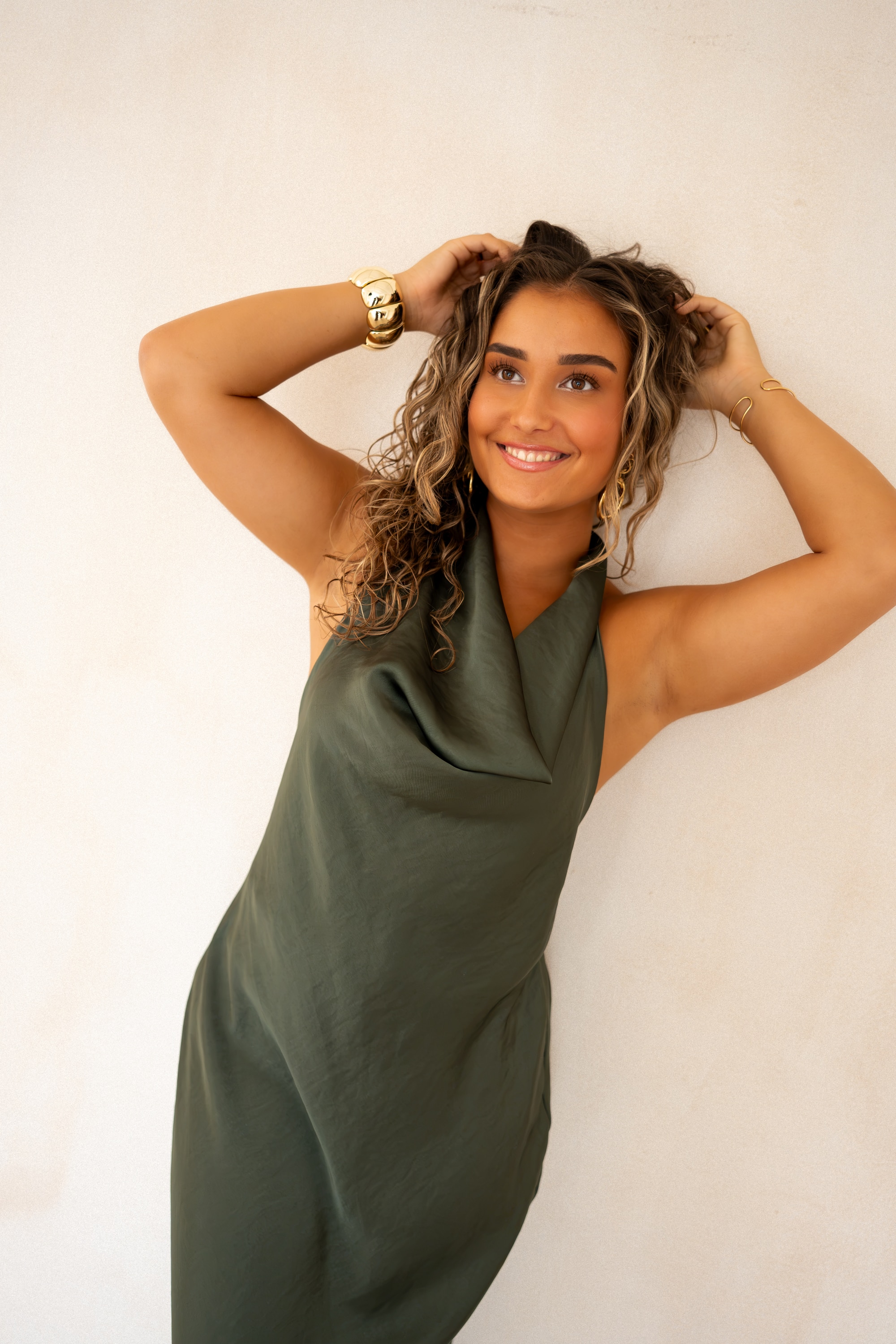 Maria Satin Dress Khaki