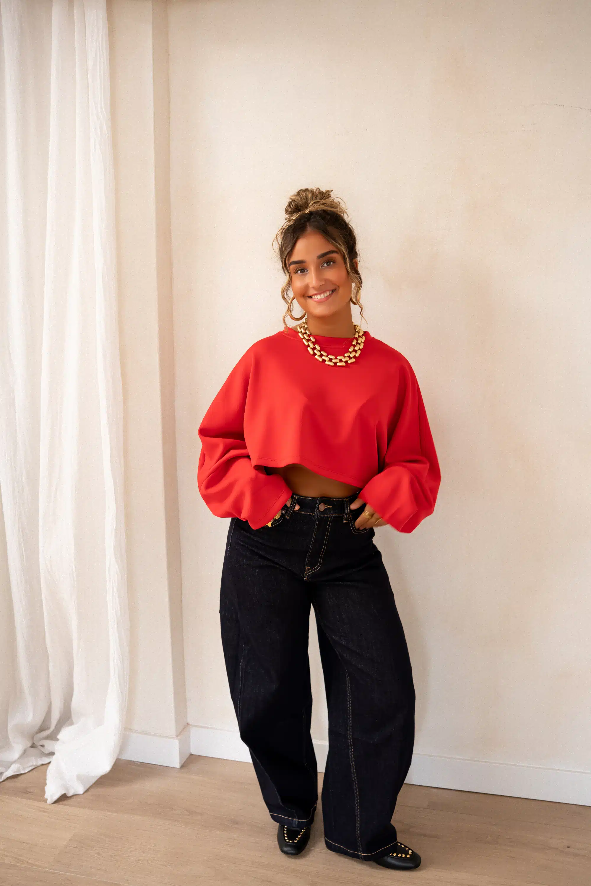 Chloe Cropped Sweater Red * - Afbeelding 4